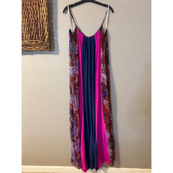 Ella Moss Silk Maxi Dress M Medium Tiered Sleeveless Flowy Pinks Purples Belted - Picture 11 of 15